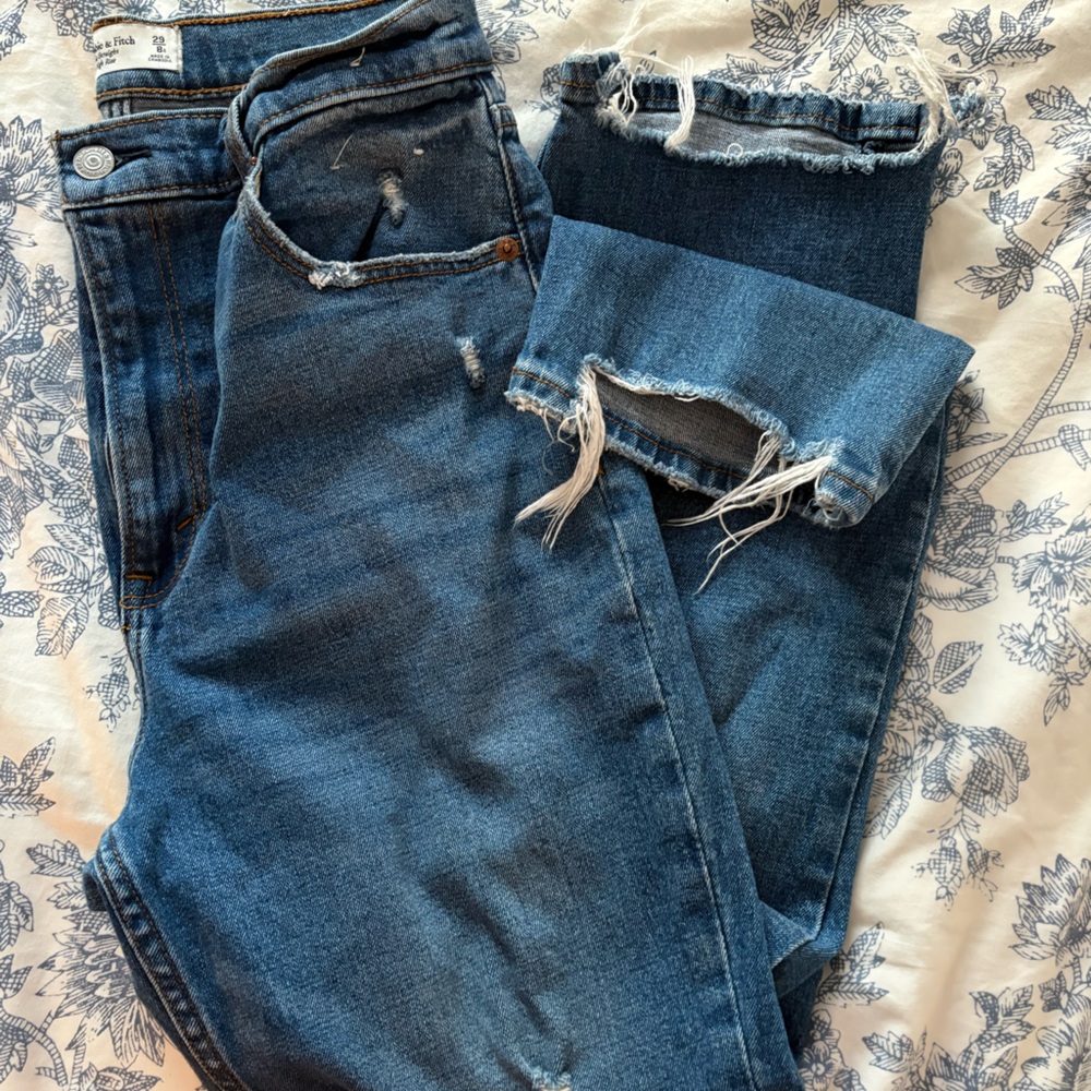 Abercrombie & Fitch Dark Blue Distressed Boyfriend Jeans